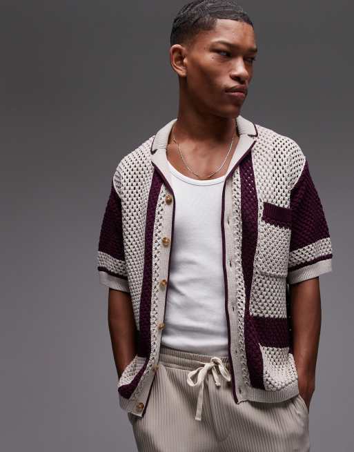 Topman relaxed crochet with abstract detail button through in mauve