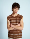 [Topman] Topman relaxed crochet tank top with metallic yarn in brown 2XL BROWN