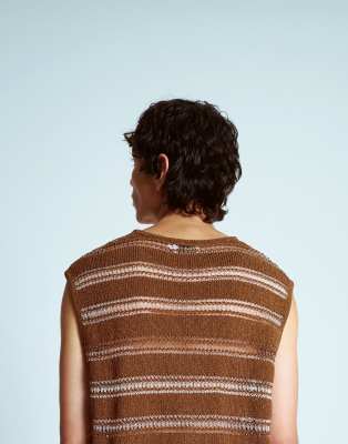 Topman Relaxed Crocket Tank With Metallic Yarn In Brown