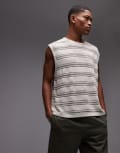 [Topman] Topman relaxed crochet tank top with metallic yarn in stone-Neutral S STONE