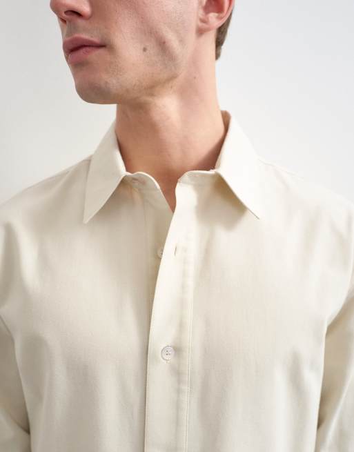Topman relaxed crop fit brushed cotton shirt in ecru, 3 of 5