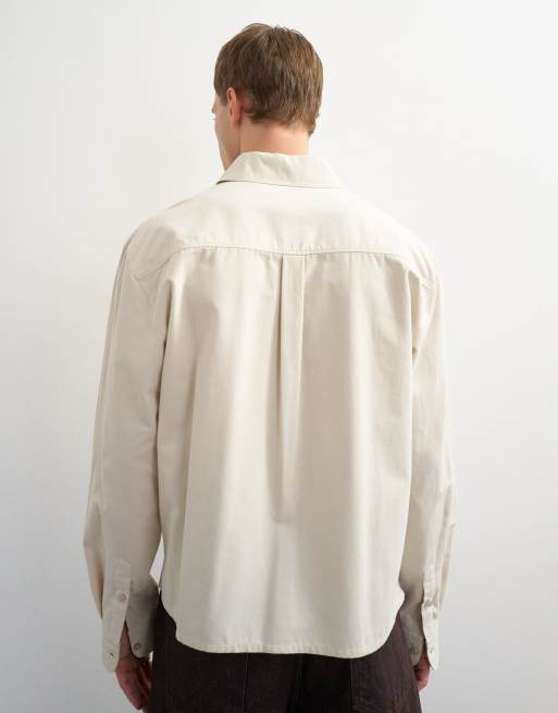 Topman relaxed crop fit brushed cotton shirt in ecru, 5 of 5