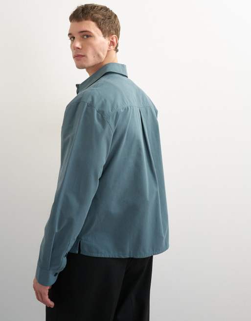 Topman relaxed crop fit brushed cotton shirt in slate, 2 of 5