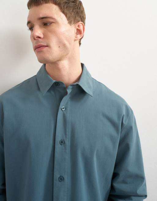 Topman relaxed crop fit brushed cotton shirt in slate, 5 of 5
