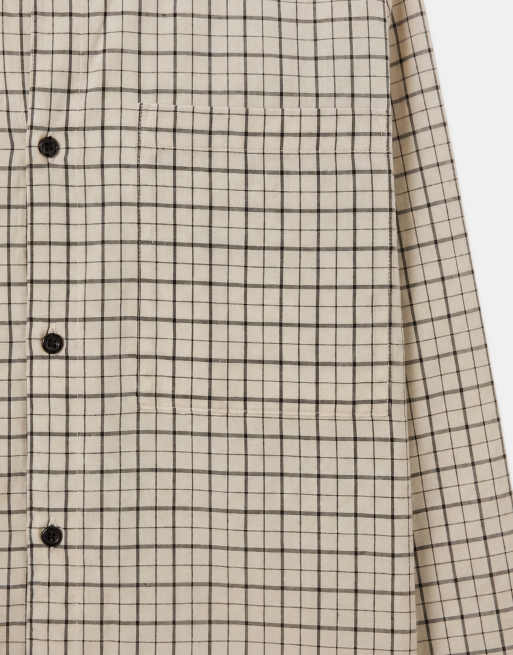Topman relaxed crop fit check shirt in ecru, 10 of 10