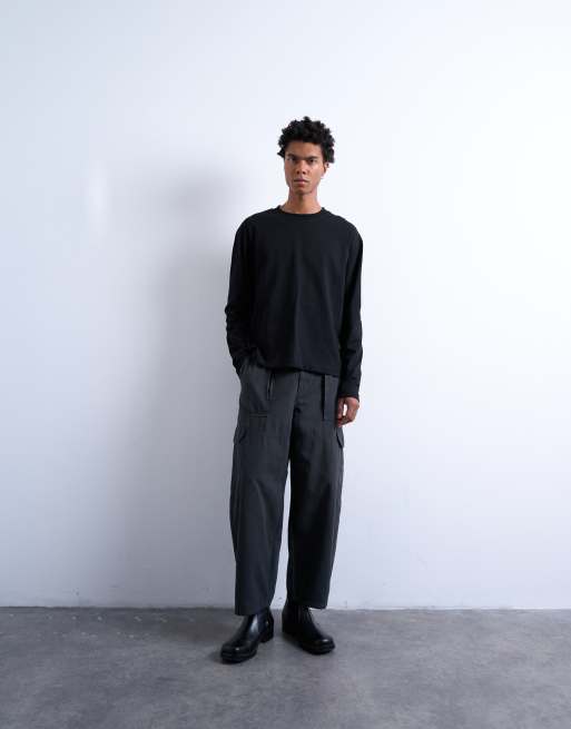 Topman relaxed cropped fit long sleeve T-shirt in black, 2 of 5