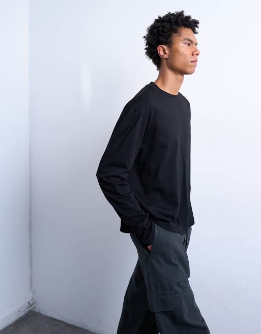 Topman relaxed cropped fit long sleeve T-shirt in black, 3 of 5