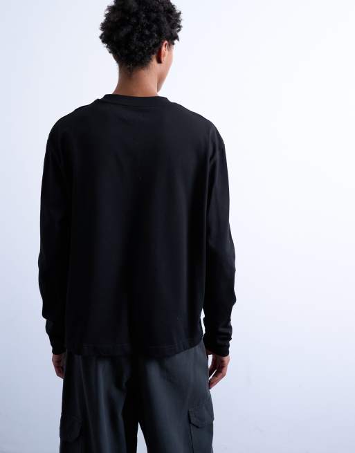 Topman relaxed cropped fit long sleeve T-shirt in black, 5 of 5