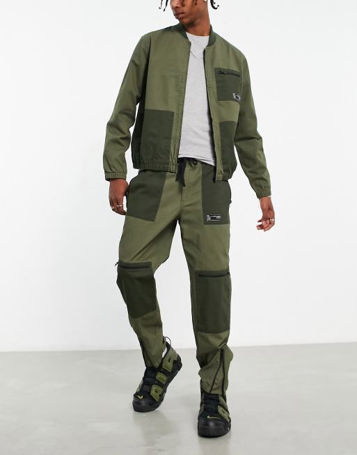 Topman relaxed cut and sew cargo pants with elastic waist in khaki