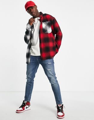 Topman 90's oversized cut and sew check shirt in multi