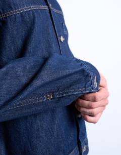 Model wearing Relaxed denim jacket in raw