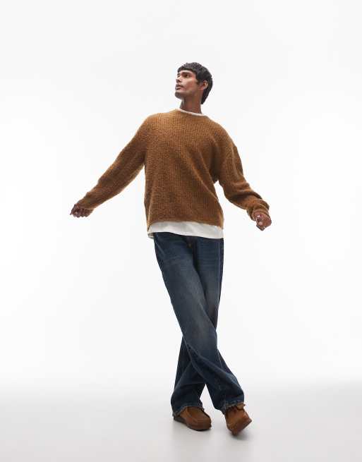Topman relaxed distressed jumper in brown