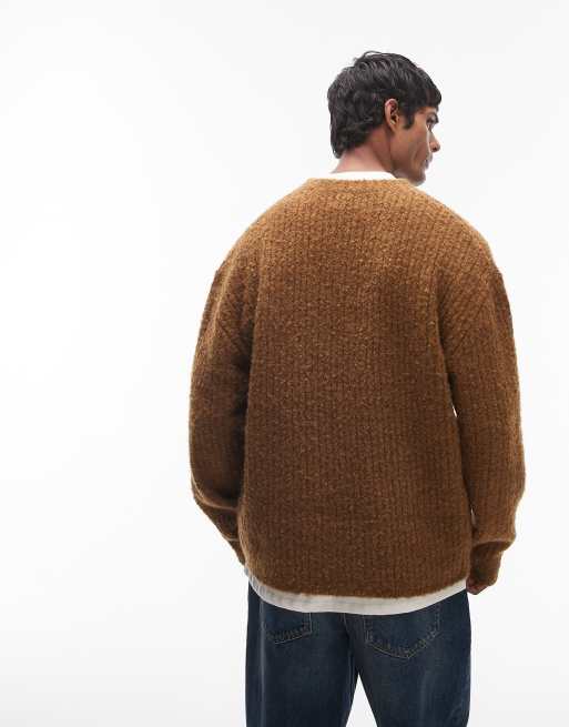 Topman relaxed distressed jumper in brown