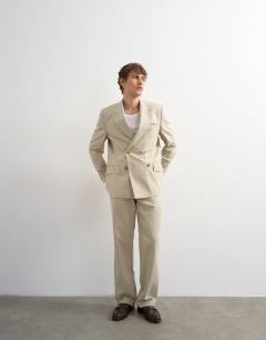 Relaxed double breasted stripe blazer in stone