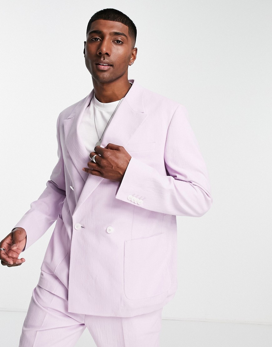 Topman Relaxed Double Breasted Suit Jacket In Lilac Crepe-purple