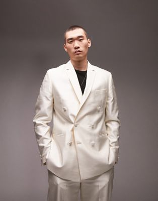 Topman Relaxed Double Breasted Suit Jacket In White