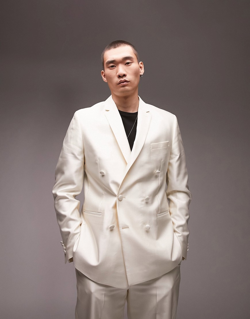 Topman Relaxed Double Breasted Suit Jacket In White