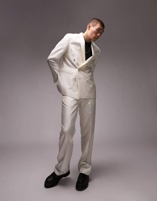 Topman relaxed double breasted suit jacket in white