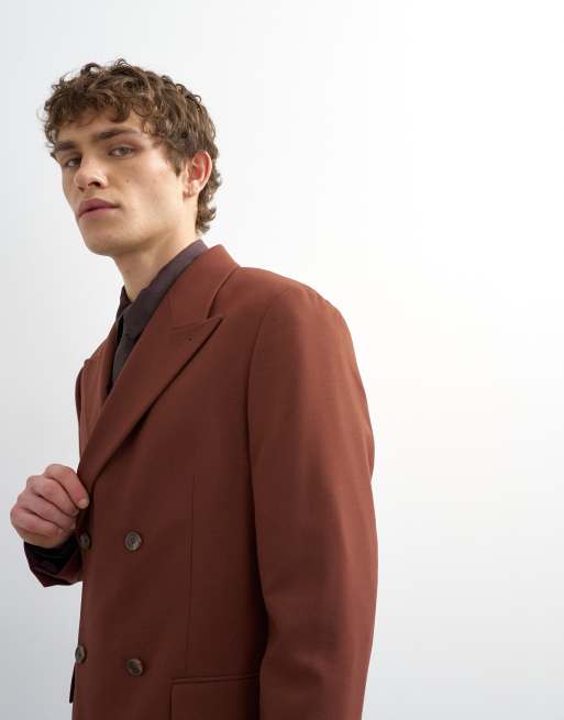 Topman relaxed double breasted wool touch suit jacket in rust, 4 of 5