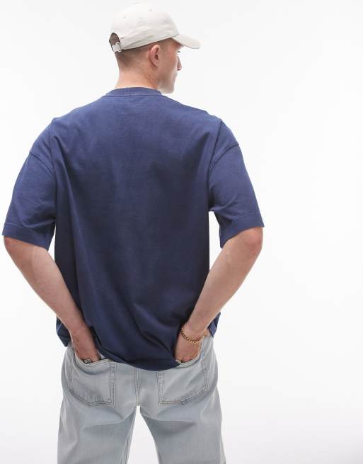 Topman relaxed drop shoulder t-shirt in washed navy, 2 of 4