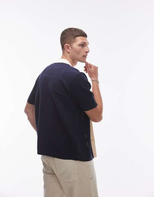 Topman relaxed embroidered knitted shirt in navy, 4 of 4