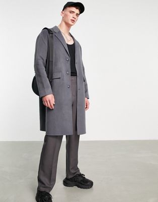 Topman relaxed faux wool overcoat in charcoal