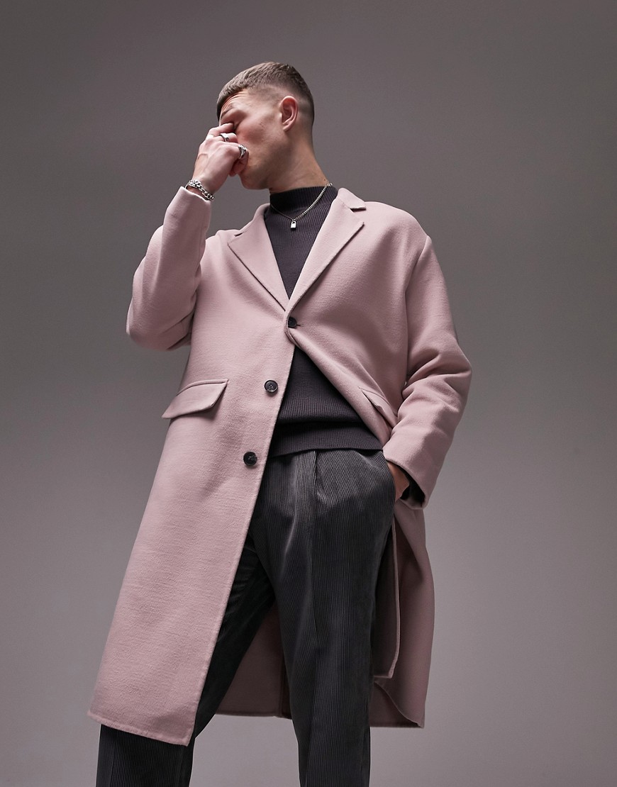 Topman relaxed faux wool overcoat in pink