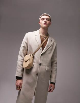 Topman relaxed faux wool overcoat in stone