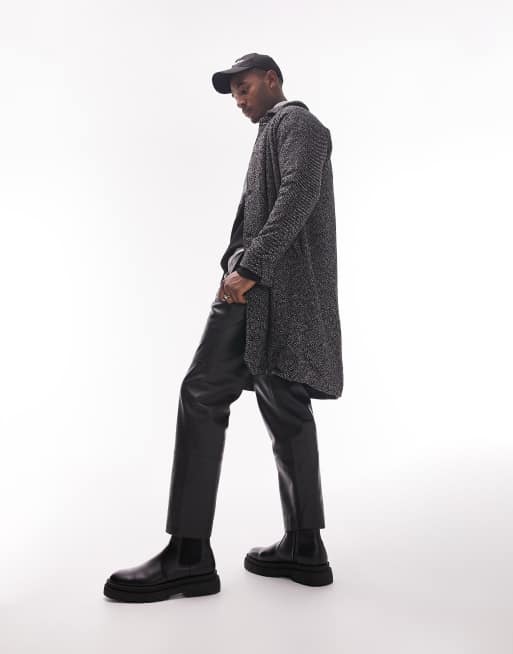 Topman relaxed faux wool unlined mac in black, 3 of 4