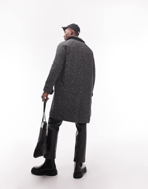Topman relaxed faux wool unlined mac in black, 4 of 4