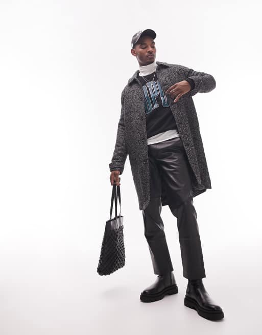 Topman relaxed faux wool unlined trench in black
