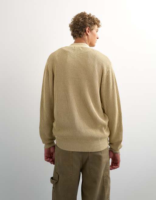Topman relaxed fit acid wash knitted zip through cardigan in beige, 4 of 5