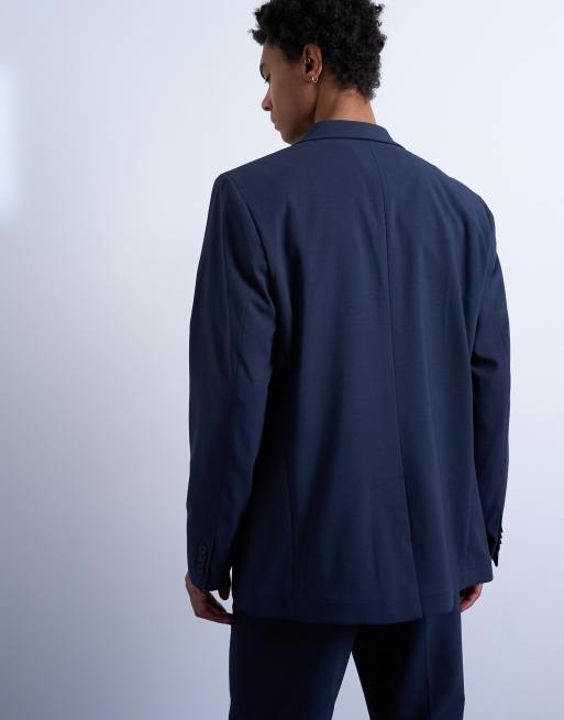 Topman – Relaxed-Fit-Anzugjacke in marineblauer Wolloptik, 4 von 5