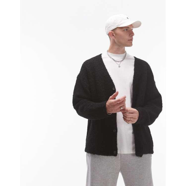 Topman relaxed fit boucle cardigan in black ASOS