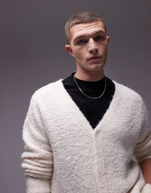 Topman relaxed fit boucle cardigan in oatmeal, 3 of 4