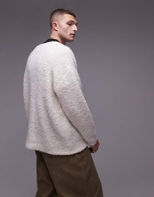 Topman relaxed fit boucle cardigan in oatmeal, 4 of 4