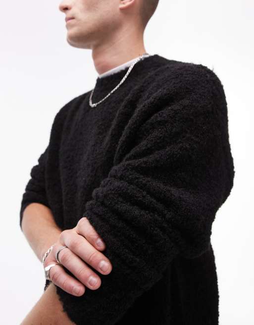 Black boucle sweater hotsell