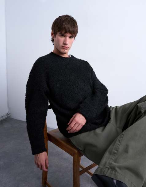 Topman relaxed fit boucle jumper in black - view 1