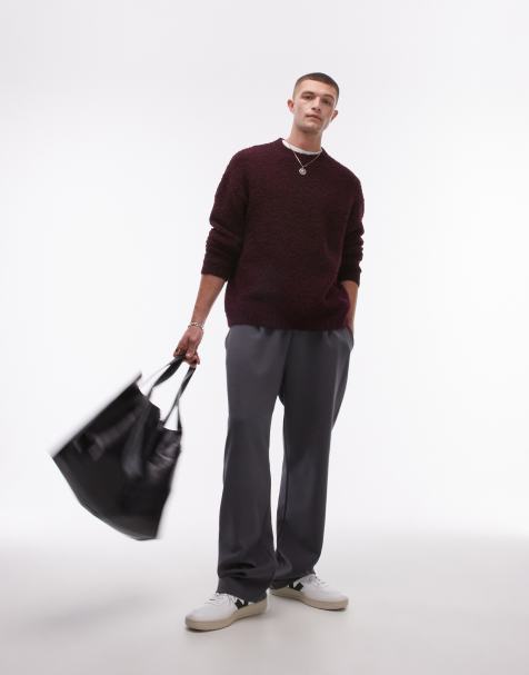 Topman relaxed fit boucle jumper in burgundy - view 1