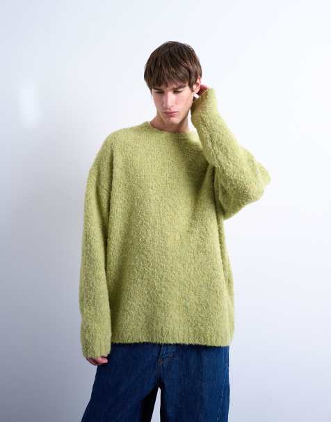 Topman relaxed fit boucle jumper in green - view 1