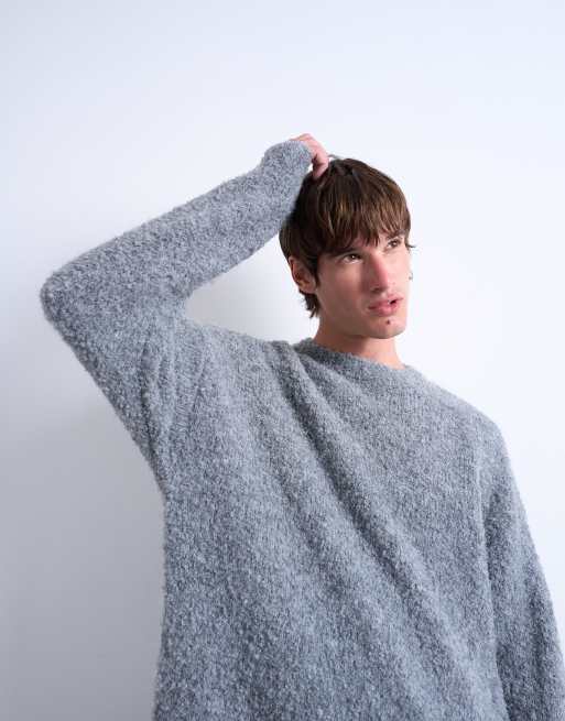 Topman relaxed fit boucle jumper in light grey, 3 of 5