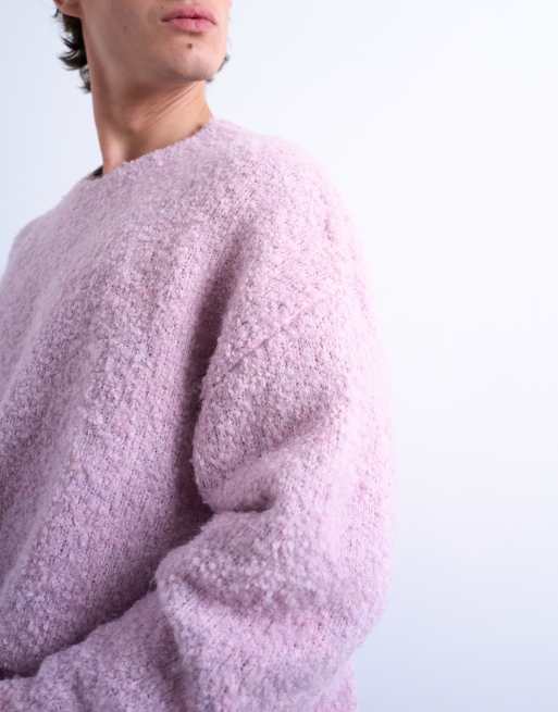 Topman relaxed fit boucle jumper in lilac, 4 of 5