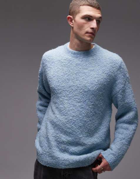 Topman relaxed fit boucle jumper in mid blue - view 1