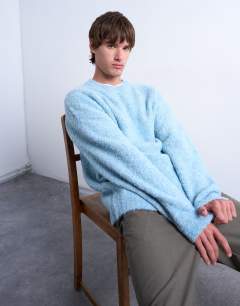 Relaxed fit boucle jumper in mid blue