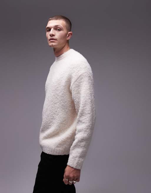 Topman relaxed fit boucle jumper in oatmeal