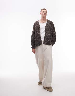 relaxed fit boucle pattern cardigan in brown