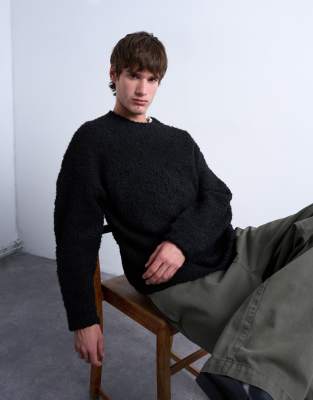 Topman Relaxed Fit Boucle Sweater In Black