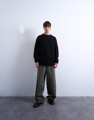Topman Relaxed Fit Boucle Sweater In Black