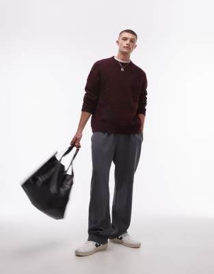 Topman Relaxed Fit Boucle Sweater In Burgundy-neutral