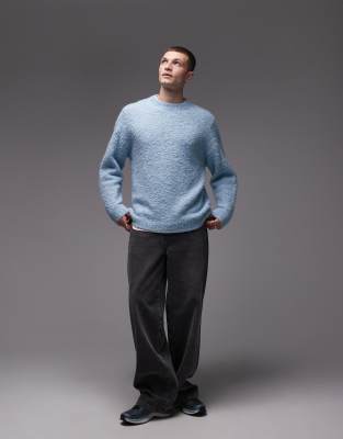 Topman Relaxed Fit Boucle Sweater In Blue